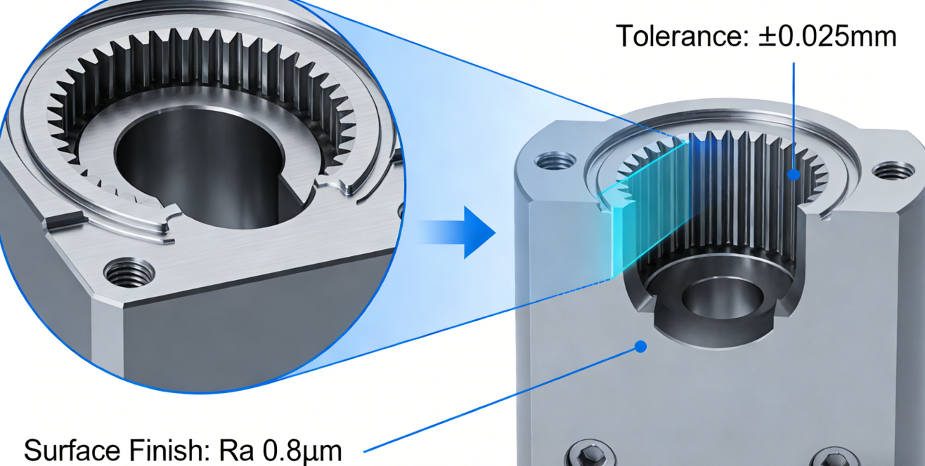 From Digital Design to Physical Parts How to Bring Your Complex Ideas to Life with CNC in Just One Day 2 Diagram comparing a complex 3D CAD model to its physically machined CNC part, highlighting critical tolerance and surface finish specifications.